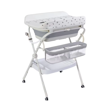 Table à manger et station de bain portable 3 en 1 – Organisateur de couches mobile avec roulettes